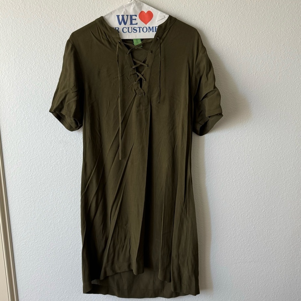 Madewell Army Green Lace Up Short Sleeve Dress